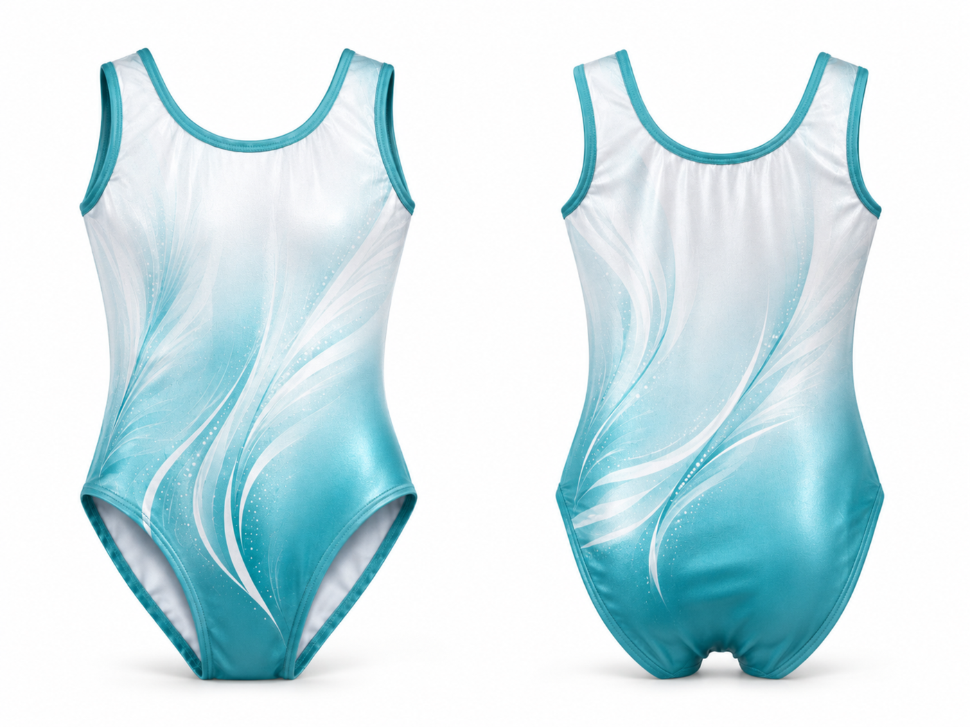 Custom Sublimation Gymnastics Leotard | Wholesale Gym Team Leotard | White Teal Mint | Apparels Bridge