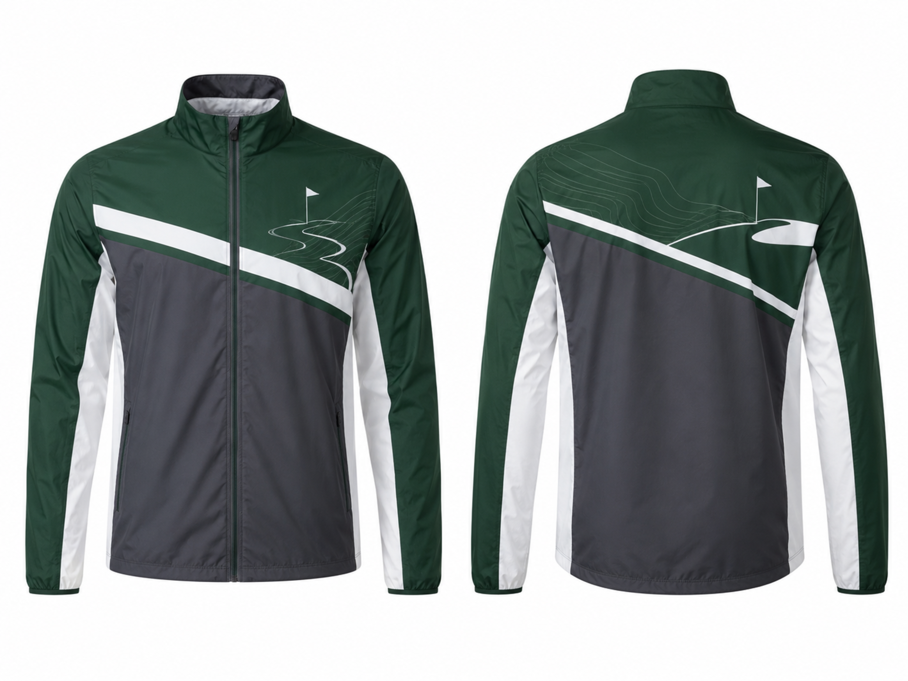 Custom Golf Rain Jacket | Wholesale Golf Club Windbreaker Jacket | Forest Green Charcoal White | Apparels Bridge