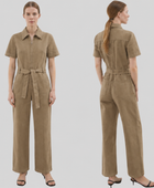 Wholesale Custom Taupe Denim Jumpsuit Manufacturer Private Label Zip Front Coverall