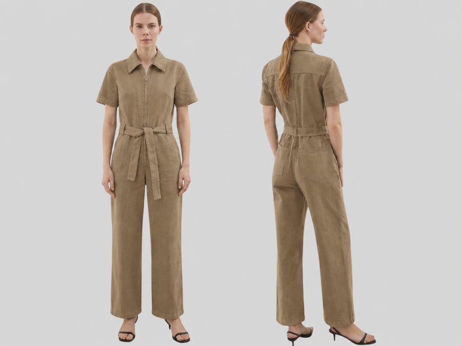 Wholesale Custom Taupe Denim Jumpsuit Manufacturer Private Label Zip Front Coverall design preview
