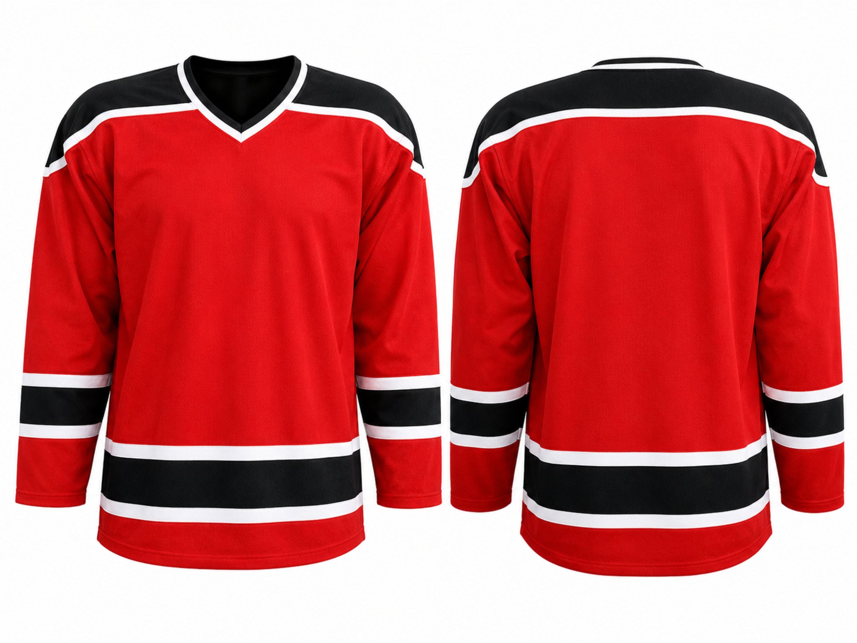 Custom Practice Ice Hockey Jersey – Red Black White Sublimated Team Jersey for Wholesale Orders