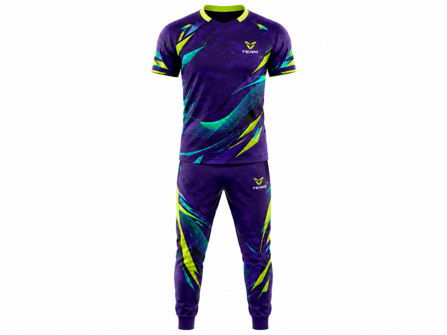 Custom Esports Team Uniform | Wholesale Gaming Jersey and Pants Set | Purple Teal Green Yellow | Apparels Bridge design preview