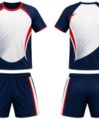 Navy, White & Red Teqball Uniform – Bulk Team Jersey & Shorts, Low MOQ, Wholesale Performance Set
