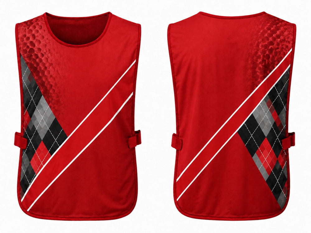 B2B Golf Caddie Bib Wholesale Golf Tournament Caddie Vest Red Black White front design preview