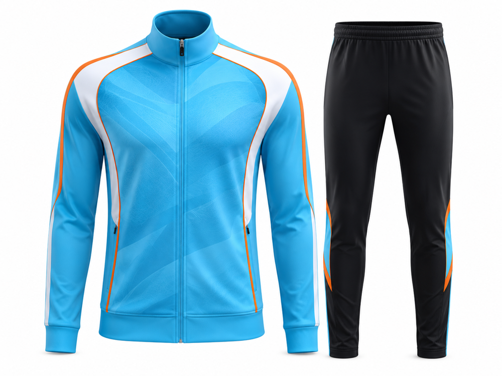 Custom Tracksuit Training Lifestyle Jogging Suit Set Sky Blue White Black front design preview