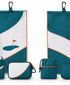 Custom Golf Towel | Wholesale Tri-Fold Golf Towel with Carabiner Clip | Teal White Orange | Apparels Bridge