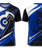 Sublimated Axe Throwing Jersey – Blue Black Custom Tournament Shirt