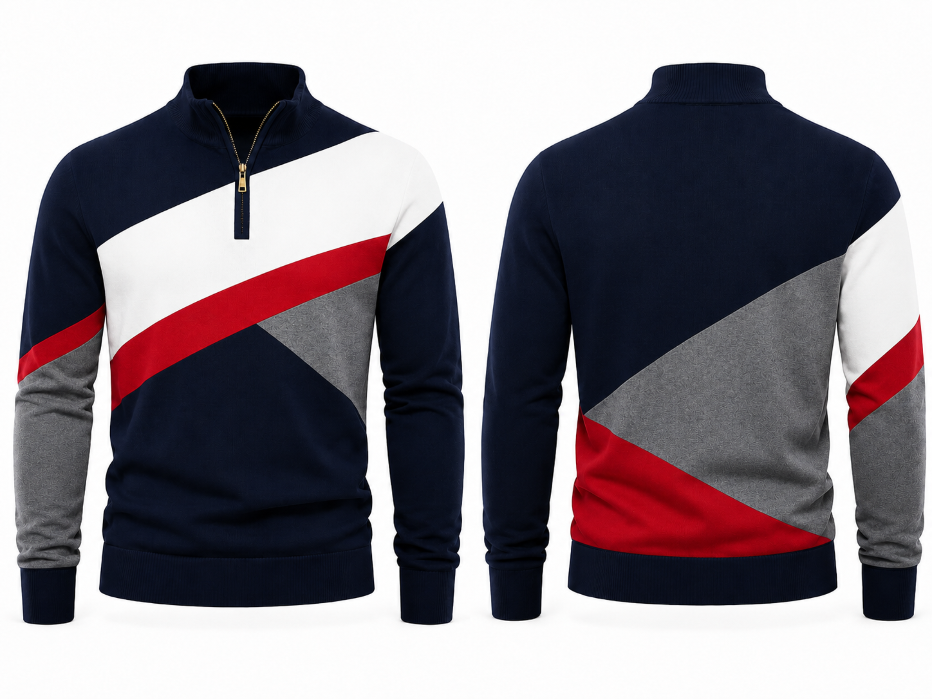 Custom Training and Lifestyle Quarter-Zip Pullover | Wholesale Gym Team Pullover | Navy White Red Grey | Apparels Bridge