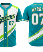 Custom White Teal Baseball Jersey | Wholesale Button Front Team Jersey for Bulk Orders