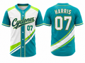 Custom White Teal Baseball Jersey | Wholesale Button Front Team Jersey for Bulk Orders