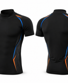 Custom Short Sleeve Compression Shirt | Wholesale Training and Lifestyle Base Layer | Black Orange Blue | Apparels Bridge