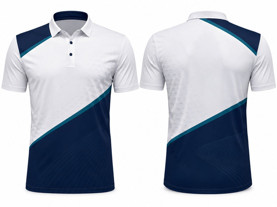 Custom Golf Polo Shirt | Wholesale Golf Club Polo | White Navy | Apparels Bridge design preview