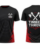 Custom Black Red Axe Throwing Venue T-Shirt | Wholesale Teamwear