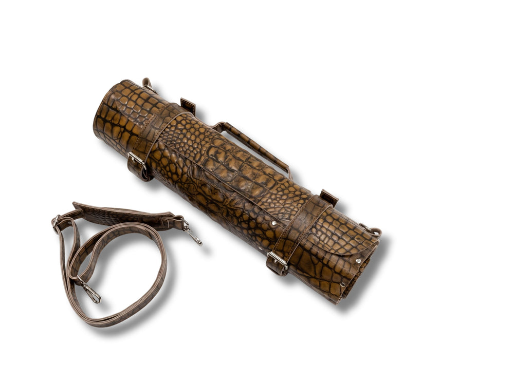 Crocodile Textured Leather Chef Knife Roll | Custom Wholesale Private Label Knife Roll Manufacturer front design preview
