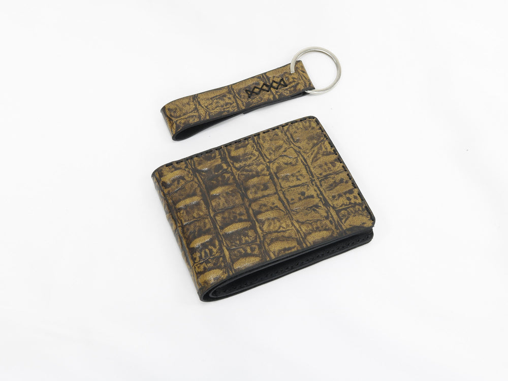 Custom Crocodile Embossed Leather Bifold Wallet Set Wholesale Promotional Corporate Gift Manufacturer front design preview