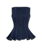 Wholesale Custom Dark Navy Denim Peplum Top Manufacturer Private Label Corset Style Top