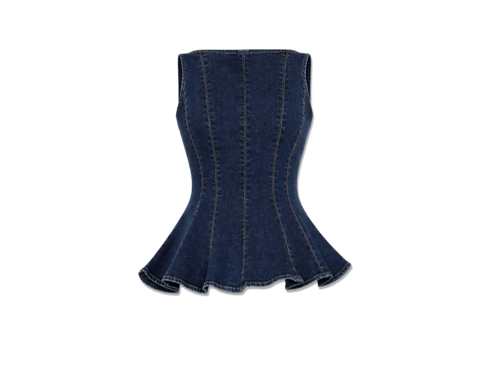 Wholesale Custom Dark Navy Denim Peplum Top Manufacturer Private Label Corset Style Top front design preview