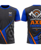 Custom Axe Throwing Championship Shirt – Navy Blue Orange Teamwear for Wholesale Buyers