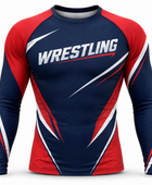 Custom Wrestling Compression Shirt | Wholesale Wrestling Team Shirt | Navy Red White | Apparels Bridge