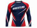 Custom Wrestling Compression Shirt | Wholesale Wrestling Team Shirt | Navy Red White | Apparels Bridge