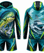 Custom Fishing Uniform Set | Wholesale Fishing Team Hooded Jersey and Pants | Teal Black Yellow | Apparels Bridge