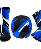 Custom Cycling Socks Helmet and Gloves Set | Wholesale Cycling Team Accessory Bundle | Black Blue White | Apparels Bridge