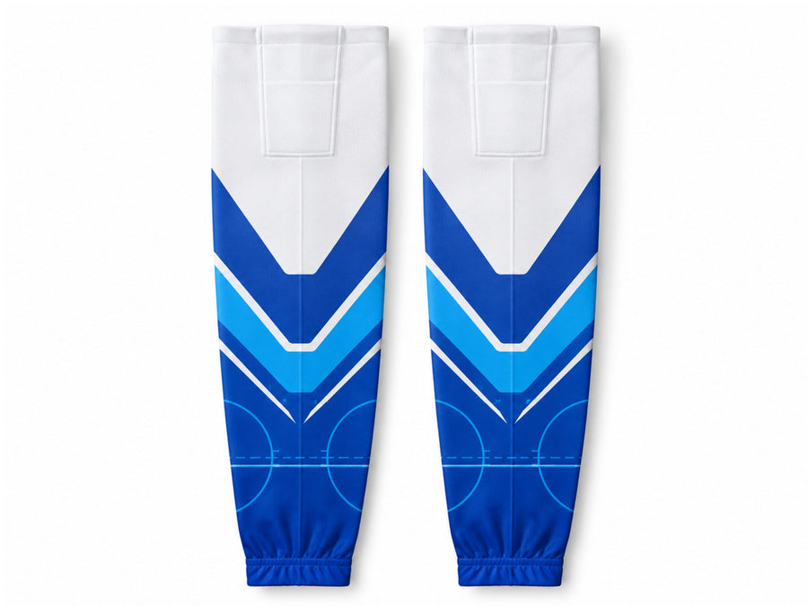 Custom Ice Hockey Socks – White Blue Sublimated Team Hockey Socks for Wholesale Orders design preview