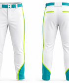 Custom White Teal Lime Baseball Pants | Wholesale Team Uniform Pants for Bulk Orders