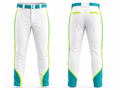 Custom White Teal Lime Baseball Pants | Wholesale Team Uniform Pants for Bulk Orders