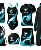 Custom Full Swim Team Package Black Teal Wholesale Swim Kit