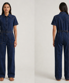 Wholesale Custom Dark Navy Denim Jumpsuit Manufacturer Private Label Zip Front Boilersuit
