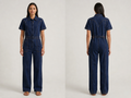 Wholesale Custom Dark Navy Denim Jumpsuit Manufacturer Private Label Zip Front Boilersuit