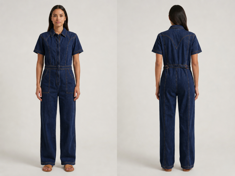 Wholesale Custom Dark Navy Denim Jumpsuit Manufacturer Private Label Zip Front Boilersuit design preview