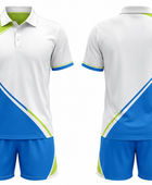 Custom White Blue Badminton Warm-Up Set – Polo Shirt and Shorts