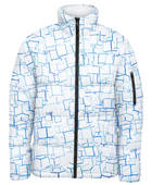 Rectangular Outline-Print Sublimated Puffer Jacket – White, Light Blue and Lavender | B2B Low MOQ