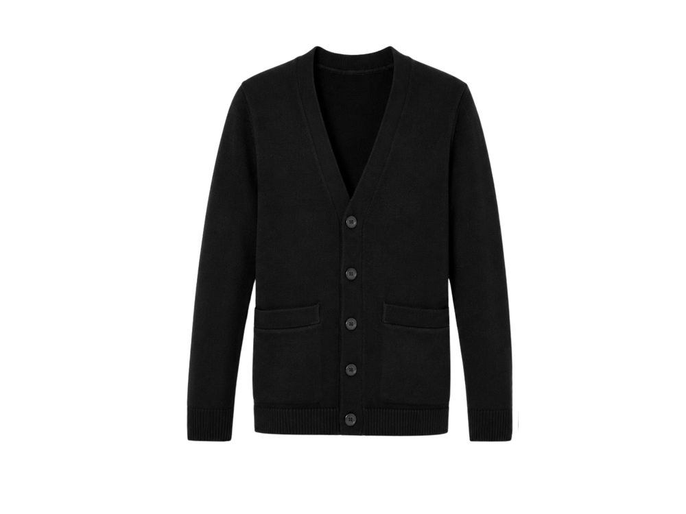 School V-Neck Sweater Cardigan Black | B2B Low MOQ Wholesale Manufacturer front design preview