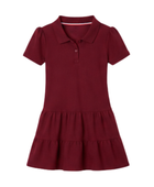 School Short Sleeve Ruffle Piqué Polo Dress Burgundy | B2B Low MOQ Wholesale