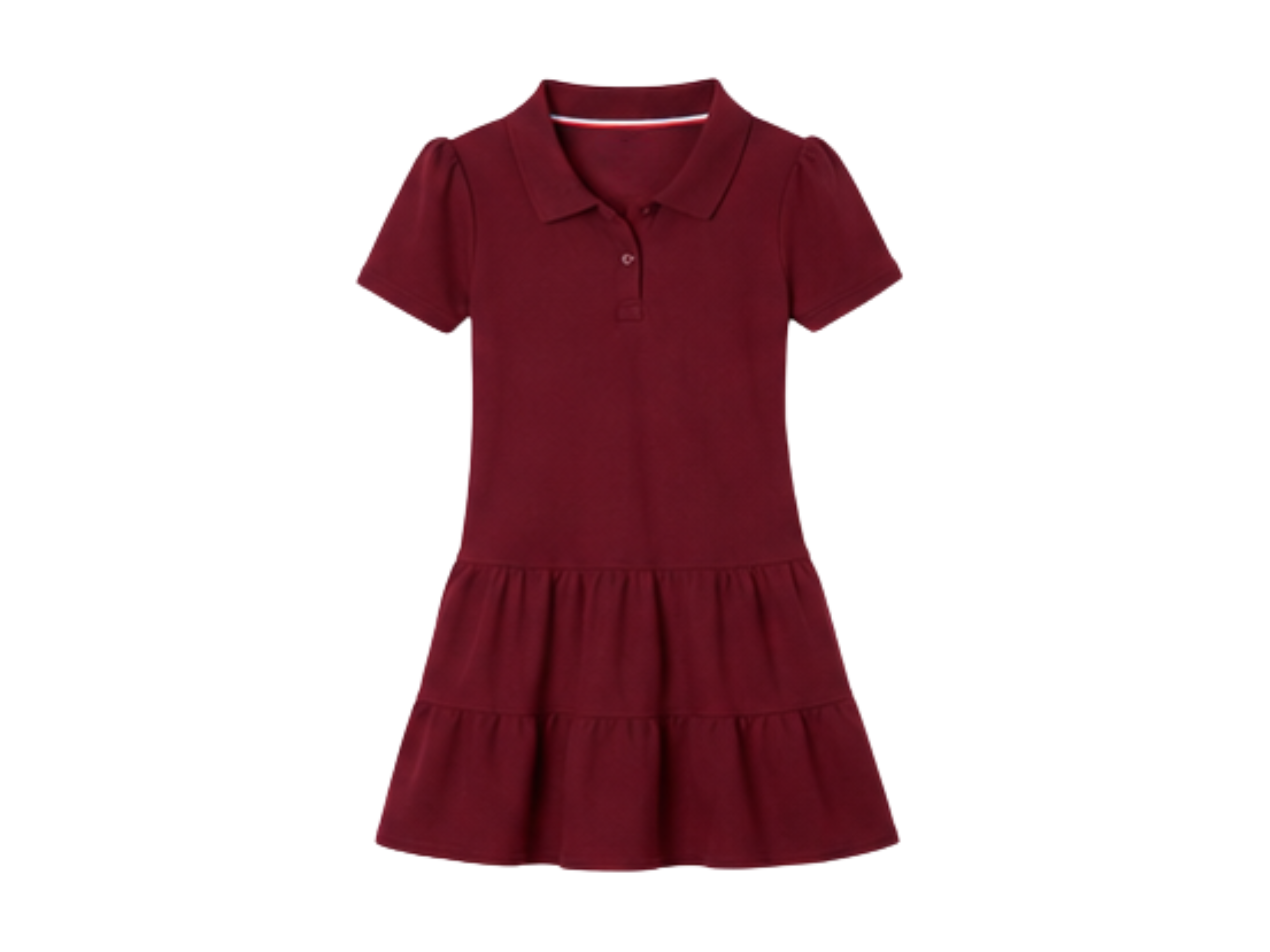 School Short Sleeve Ruffle Piqué Polo Dress Burgundy | B2B Low MOQ Wholesale