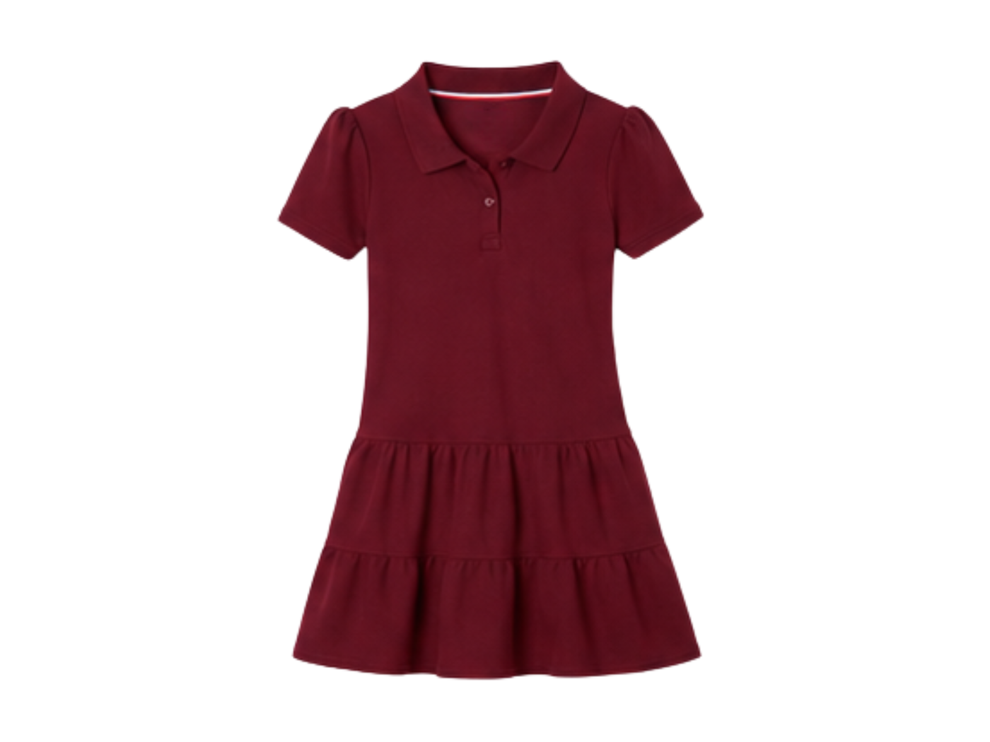 School Short Sleeve Ruffle Piqué Polo Dress Burgundy | B2B Low MOQ Wholesale