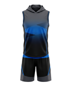 Custom Black Blue 7v7 Football Uniform – Sleeveless Hooded Team Set