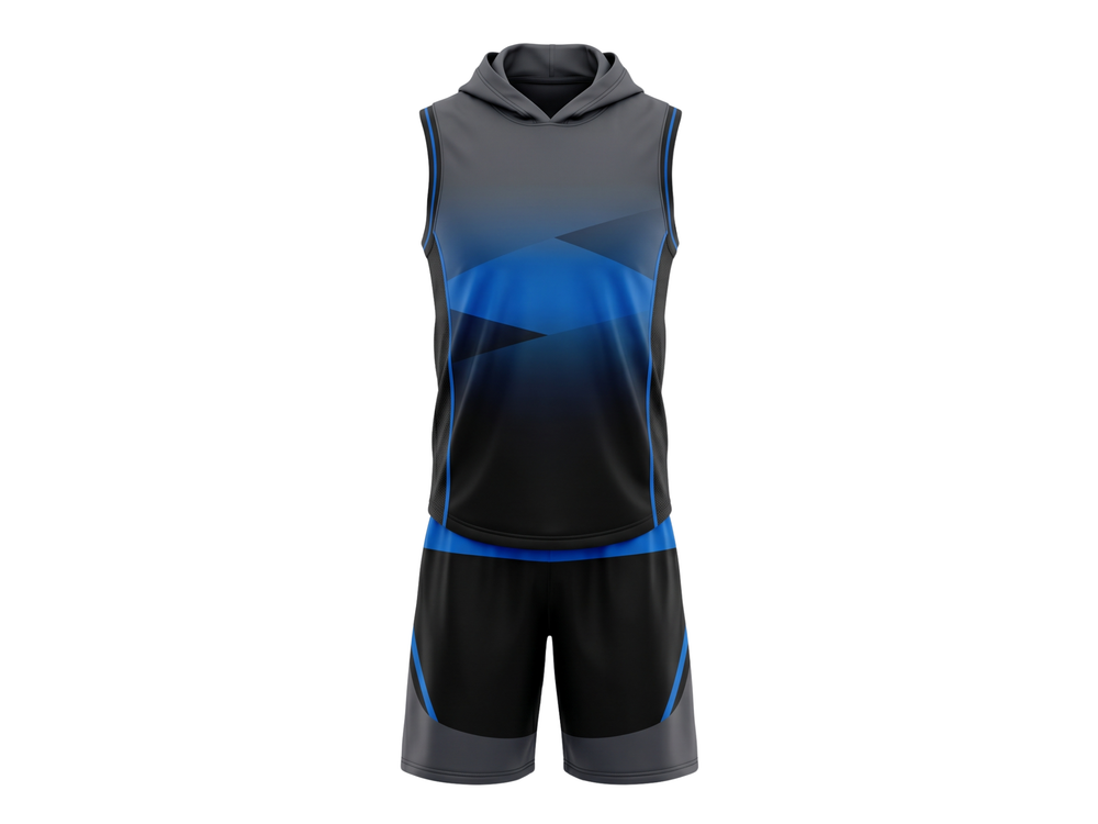 Custom Black Blue 7v7 Football Uniform – Sleeveless Hooded Team Set front design preview