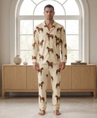 Wholesale Custom Pet Face Polyester Pajama Set, Light Beige Unisex Couples Sleepwear Manufacturer for Private Label Brands