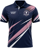 Custom Ping Pong Tournament Staff Polo – Navy Pink Referee Shirt for Wholesale Buyers