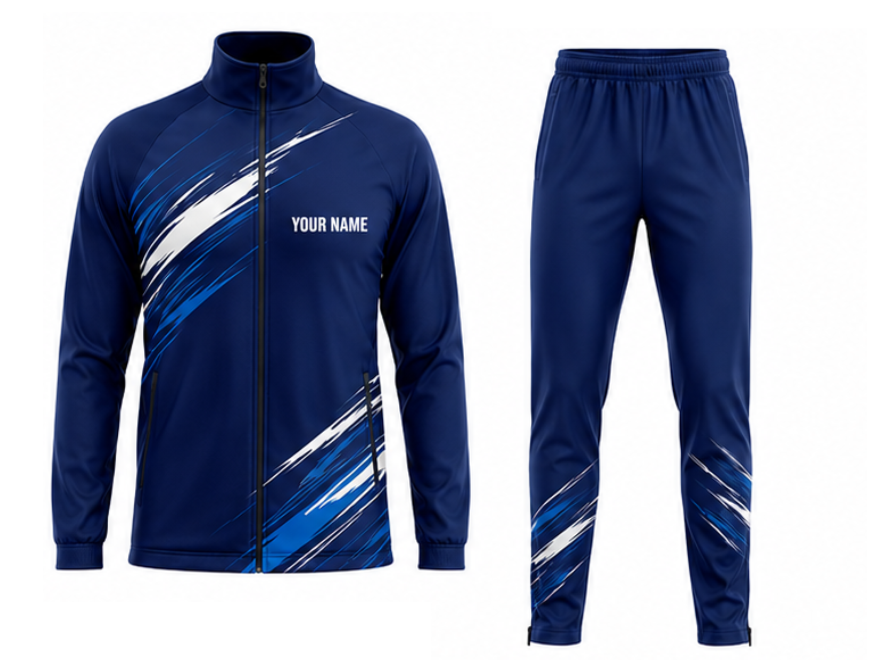 Track and Field Warm-Up Tracksuit Set – Navy Blue with White Streak Graphics for Wholesale Teams