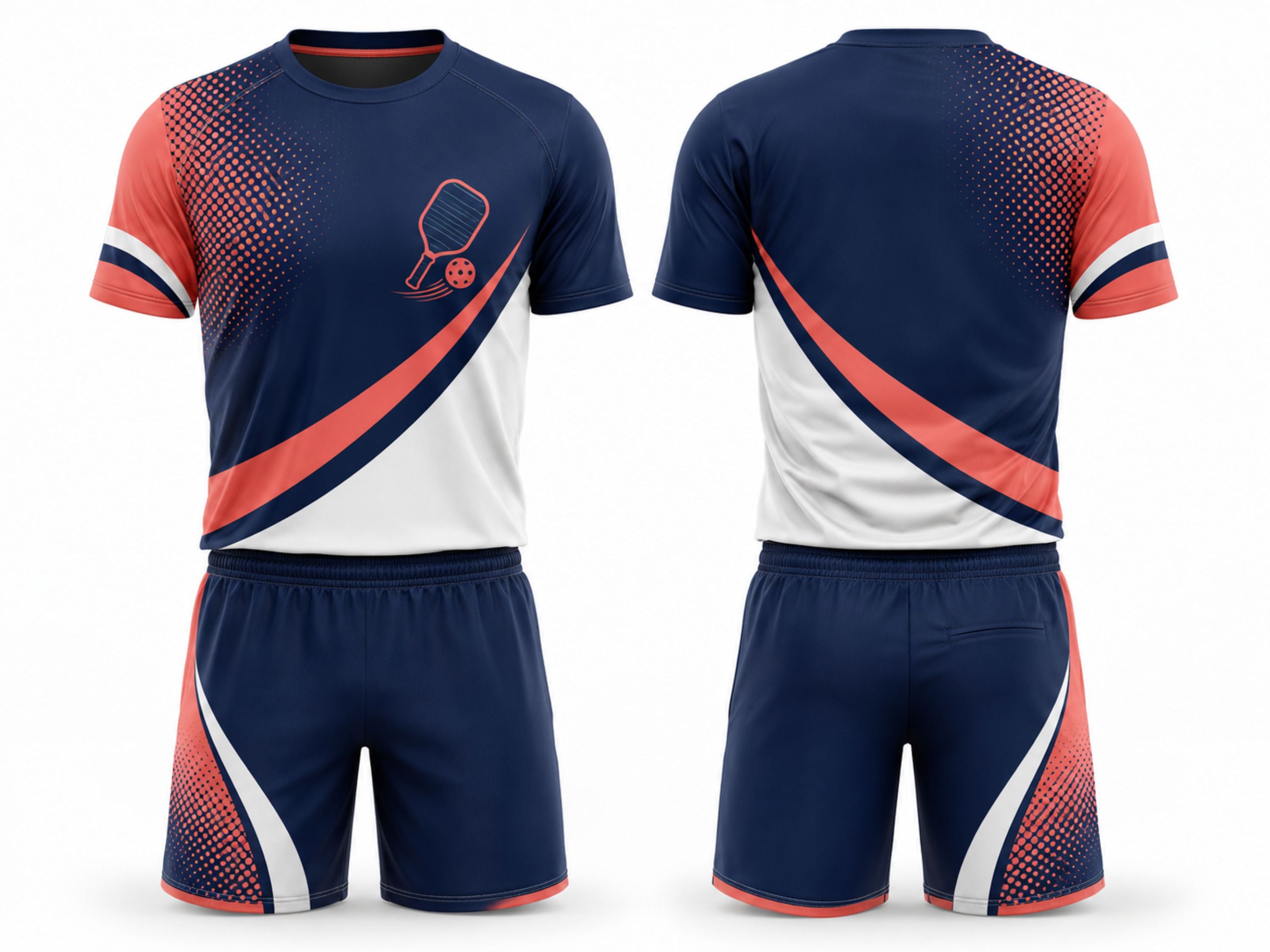 Custom Pickleball Jersey and Shorts Set | Wholesale Pickleball Team Uniform | Navy White Coral | Apparels Bridge