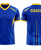 Custom Blue Yellow Soccer Coach Shirt | Wholesale Team Staff Apparel for Bulk Orders