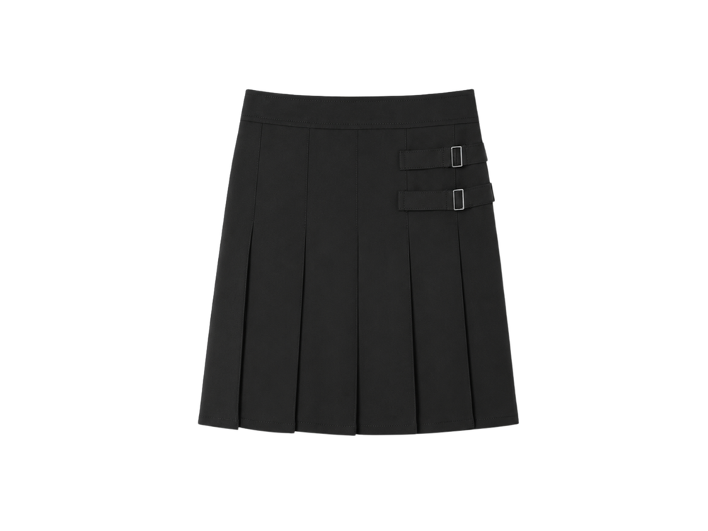 School Pleated Two-Tab Skirt Black | B2B Low MOQ Wholesale front design preview
