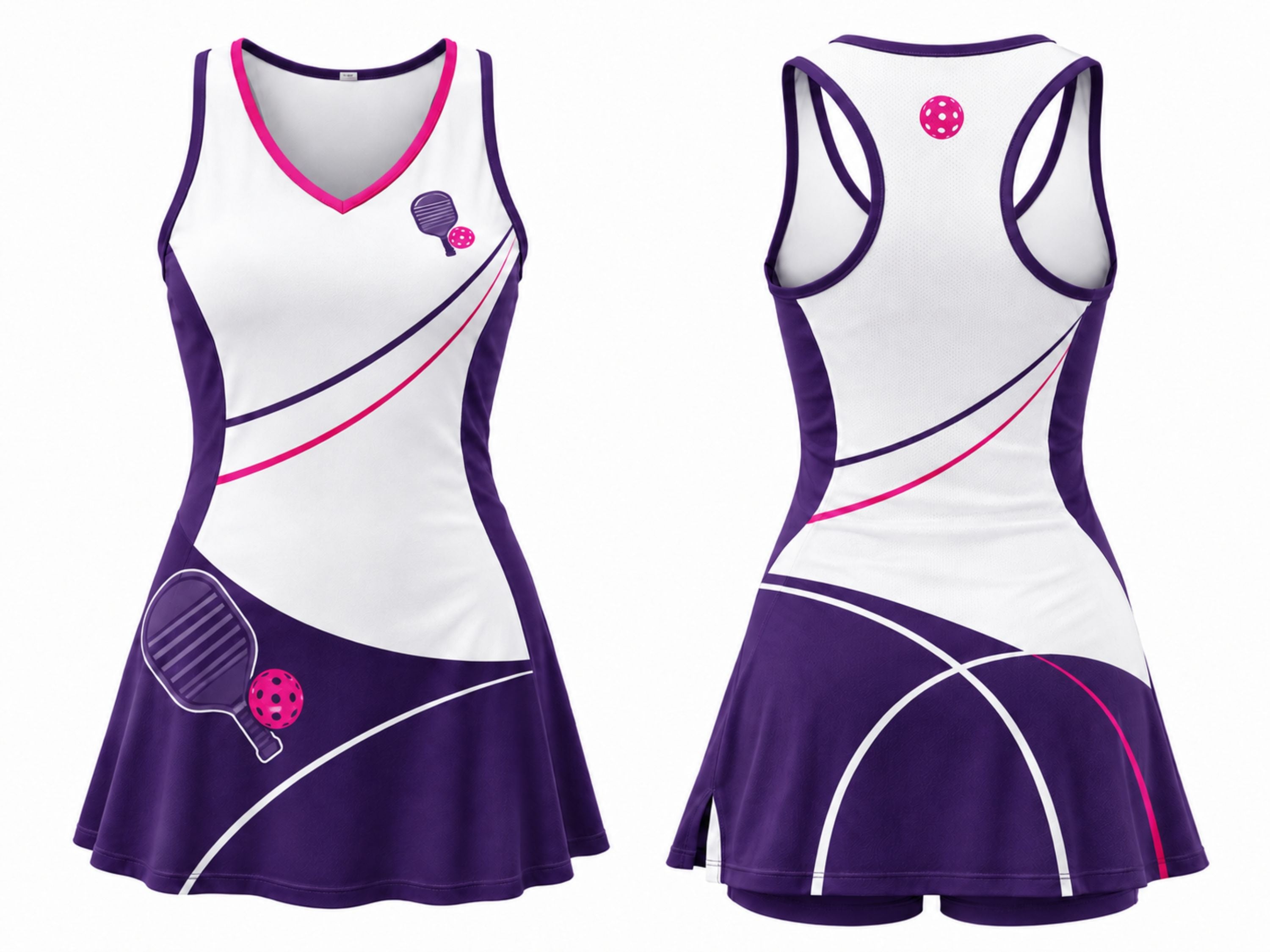 Custom Women's Pickleball Dress | Wholesale Pickleball Team Uniform Dress | White Purple Pink | Apparels Bridge