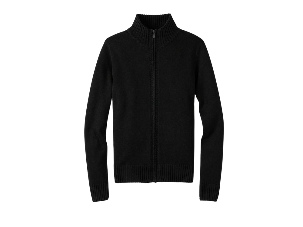 School Mock Neck Zip Front Sweater Black | B2B Low MOQ Wholesale front design preview
