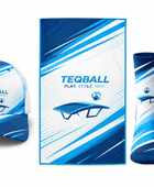 Custom Teqball Accessories Kit – White Blue Cap Towel Socks for Wholesale Buyers